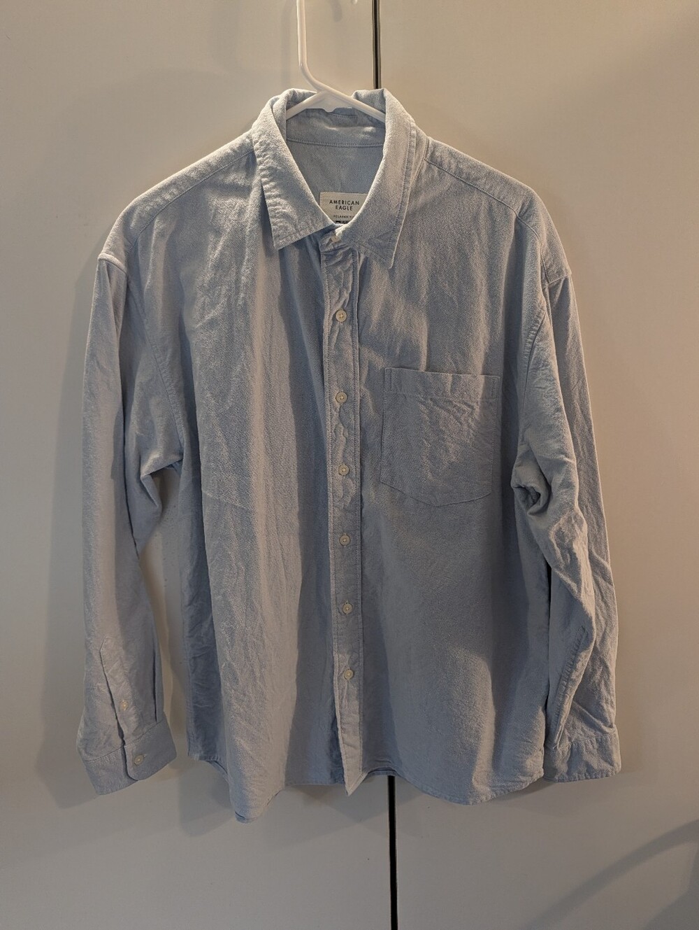 American Eagle Outfitters Mens Medium Pale Blue Button-Down Flannel Shirt